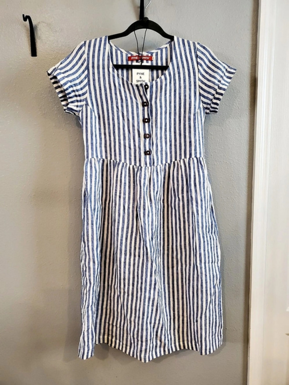Pyne & Smith Model No. 11 Blue Stripe Linen Dress, XS